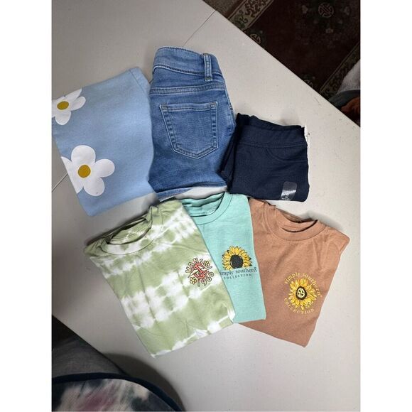 Mixed Brands Youth Girls T-shirt Jeans Jeggings 6pc Set Of Clothes Small-Medium - Picture 1 of 7